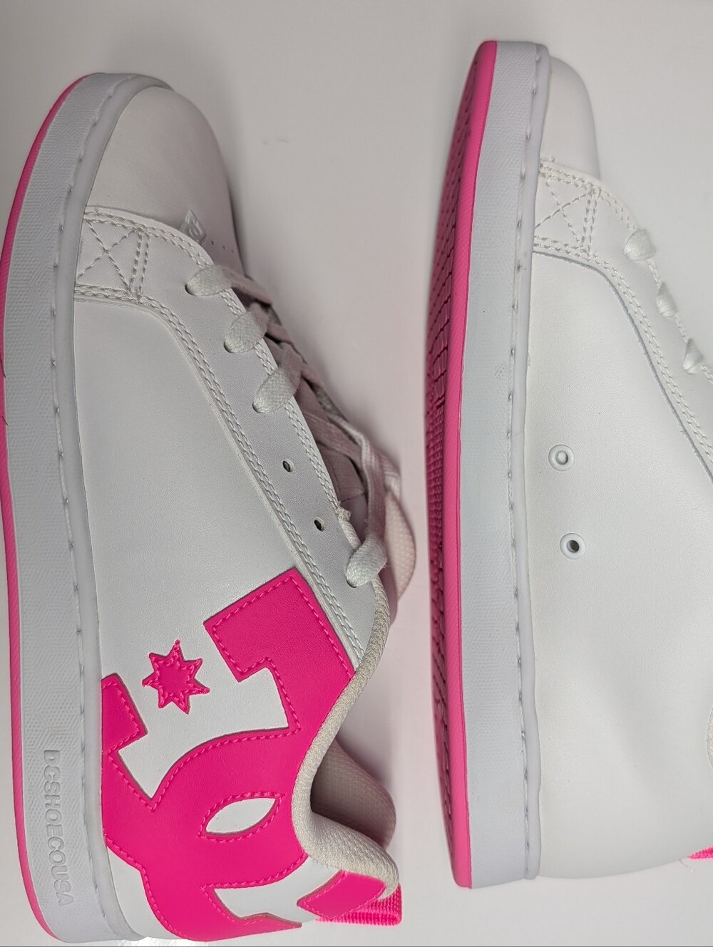 DC White Sneakers with Hot Pink Logo Accent - Picture 4 of 6
